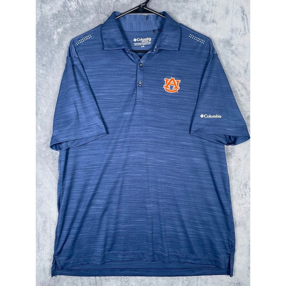 Columbia Golf Auburn‎ Tigers Polo Shirt Mens Large Blue Space Dye Short Sleeve